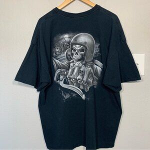 Lethal Threat Skeleton Biker Motorcycle Black Graphic Tee‎ 3XL Grunge